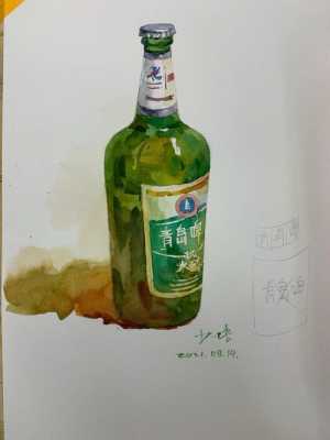 玻璃制品啤酒瓶水彩画（玻璃酒瓶画画手工制作）